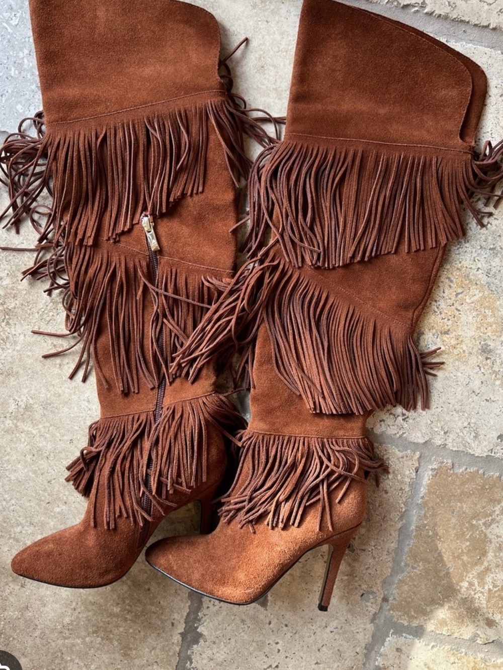 Chinese Laundry Brown Suede Fringe Over-the-Knee Boots